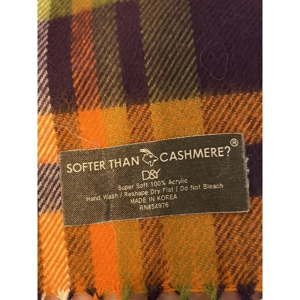 D&Y Purple Orange Gray Green Striped Check Men's Scarf 12